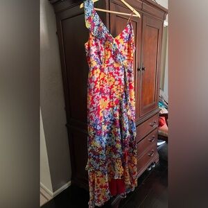 Red floral flowy dress with slit